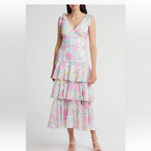 WAYF Floral Tie Strap Midi Dress